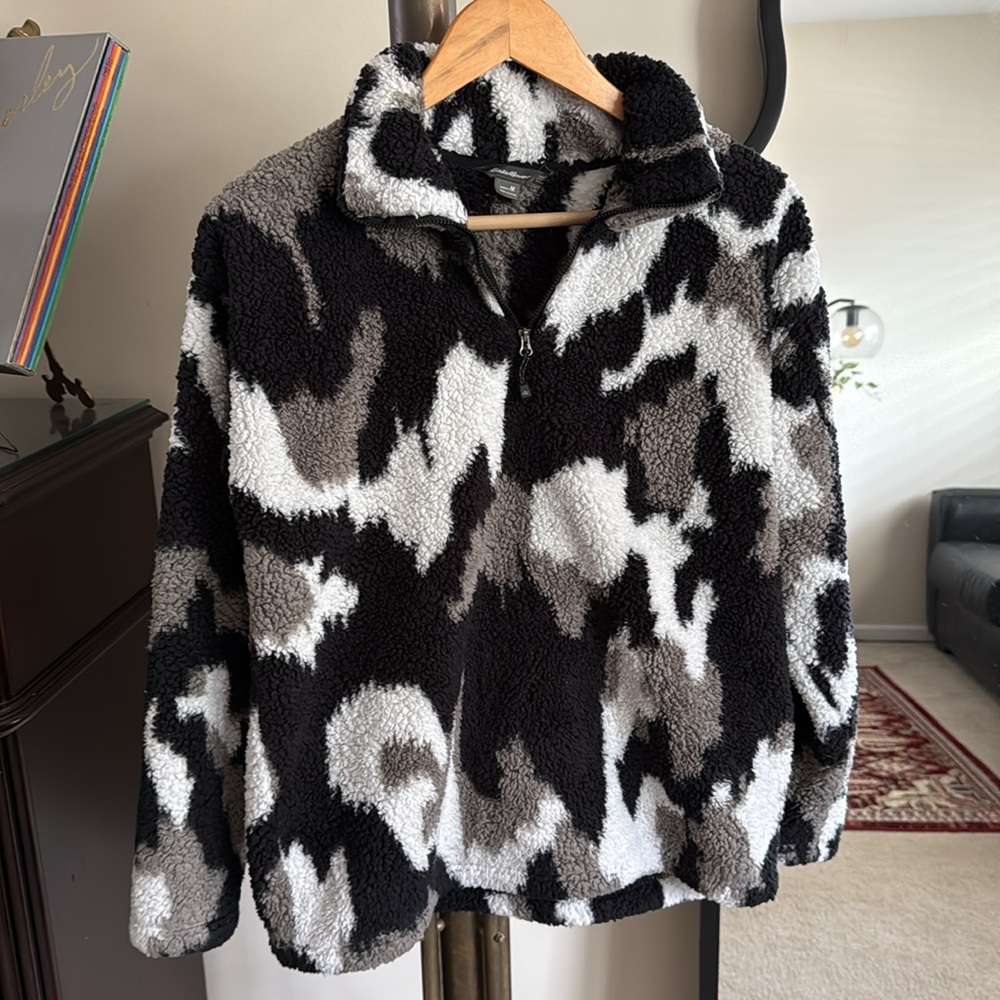 Eddie Bauer 3/4 zip multicolor teddy jacket